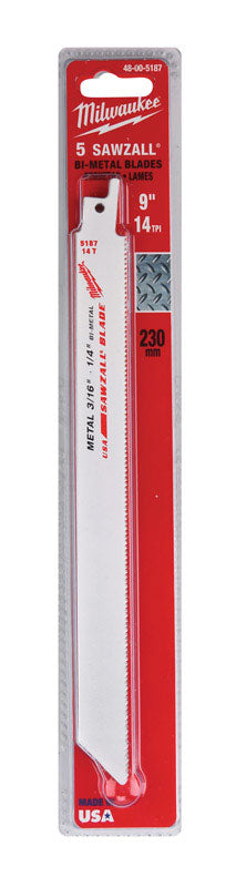 Milwaukee 9 in. L 14 TPI Bi-Metal Sawzall Blade 5 pk