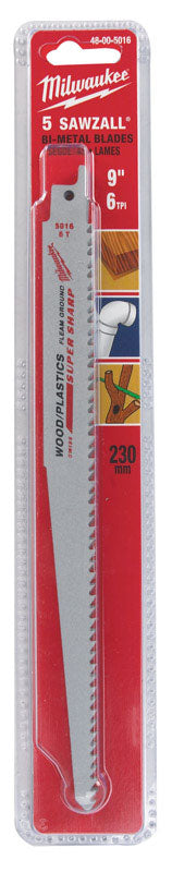 Milwaukee 9 in. L 6 TPI Bi-Metal Sawzall Blade 5 pk