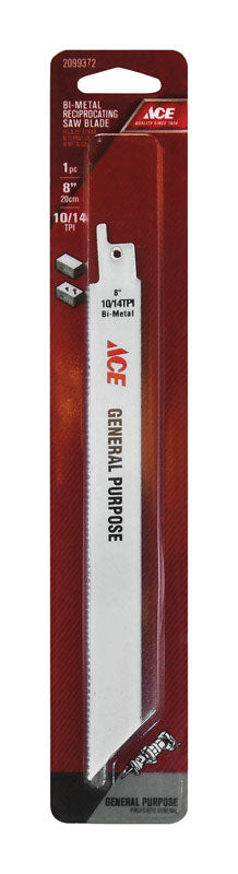 Ace 8 in. L 10/14 TPI Bi-Metal Reciprocating Saw Blade 1 pk