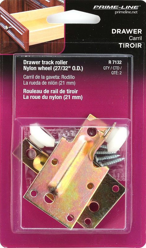 Prime-Line R 7132 Drawer Track Roller, 27/32 in Dia, Plastic/Steel, Gray