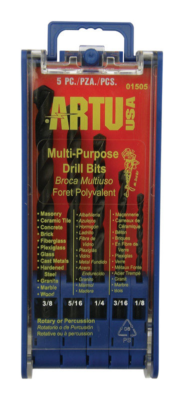 ARTU Carbide Tipped Straight Shank Multi Size in. Dia. Drill Bit 5 pc.