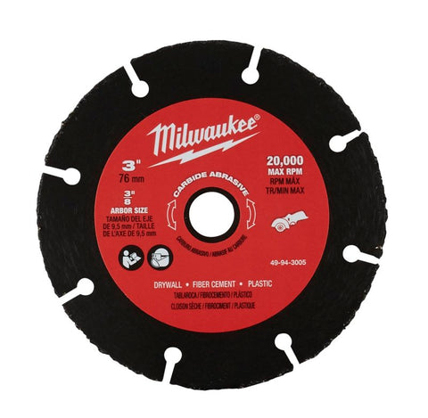 Milwaukee 49-94-3005 Cut-Off Wheel, 3 in Dia, 0.04 in Thick, 3/8 in Arbor, Carbide Abrasive