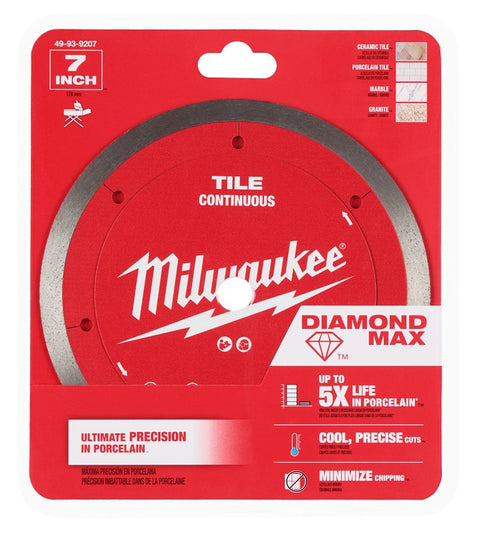 Milwaukee DIAMOND MAX 49-93-9207 Saw Blade, 7 in Dia, 5/8 in Arbor, Continuous Rim