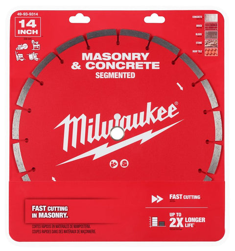 Milwaukee 49-93-9314 Saw Blade, 14 in Dia, 1 in-20 mm Arbor, Segmented Rim