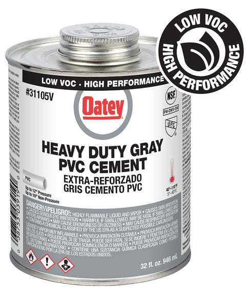 Oatey 31105V Heavy-Duty Medium Set Cement, 32 oz Can, Liquid, Gray