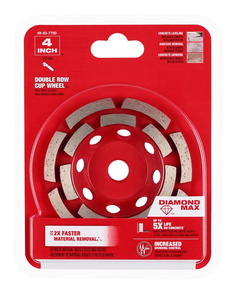Milwaukee DIAMOND MAX 49-93-7750 Cup Wheel, 4 in Dia, 1 in Thick, 5/8-11 Arbor, Diamond Abrasive