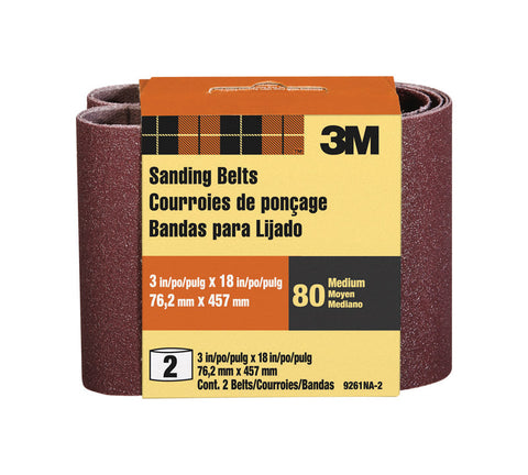 3M Sanding Belt 3 in. W x 18 in. L 80 Grit Medium 2 pk