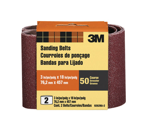 3M Sanding Belt 3 in. W x 18 in. L 50 Grit Coarse 2 pk
