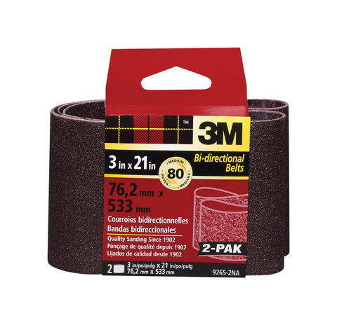 3M Sanding Belt 3 in. W x 21 in. L 80 Grit Medium 2 pk