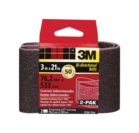 3M Sanding Belt 3 in. W x 21 in. L 50 Grit Coarse 2 pk