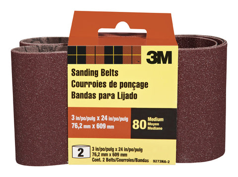 3M Sanding Belt 3 in. W x 24 in. L 80 Grit Medium 2 pk