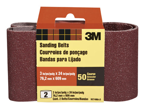 3M Sanding Belt 3 in. W x 24 in. L 50 Grit Coarse 2 pk