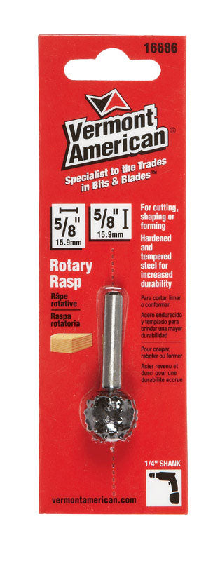 Vermont American 5/8 in. Dia. x 1.77 in. L Alloy Steel Rotary Rasp Ball Single Cut 1 pc.