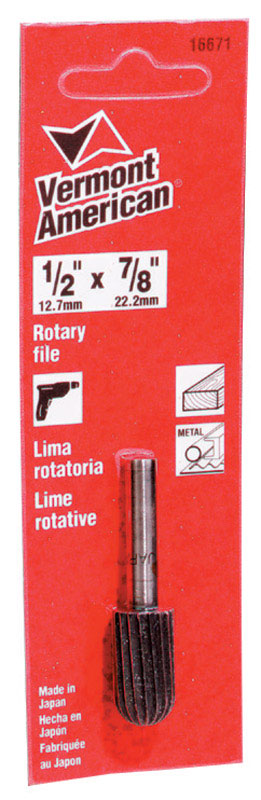Vermont American 1/2 in. Dia. x 7/8 in. L Alloy Steel Rotary File Cylindrical with Round End Sin