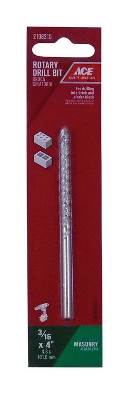Ace Steel Straight Shank 3/16 in. Dia. x 4 in. L Rotary Drill Bit 1 pc.