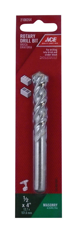 Ace Steel Straight Shank 1/2 in. Dia. x 4 in. L Rotary Drill Bit 1 pc.