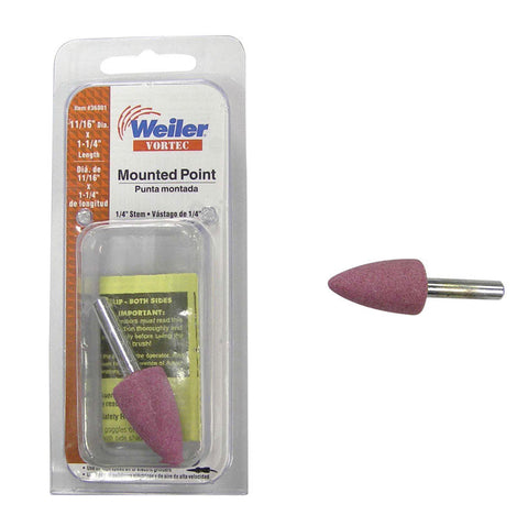 Weiler Vortec 11/16 in. Dia. x 0.25 in. L Aluminum Oxide Stem Mounted Point Cone 48000 rpm 1 pc