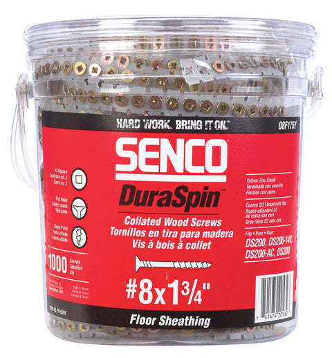 Senco DuraSpin Flat Wood Screws No. 8 x 1-3/4 in. L Yellow Zinc Steel 1,000 pk
