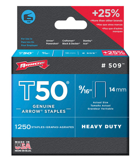 Arrow T50 Wide Heavy Duty Staples Gray 9/16 in. L