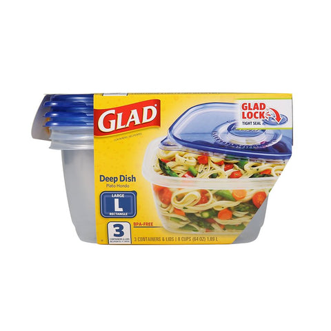 Glad BBG10316 Large Deep Dish, 64 oz, Plastic, Clear, Pack of 3