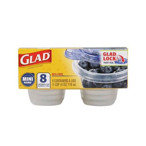 Glad BBG11038 Container, 4 oz Capacity, Plastic, Clear, 3.4 in Dia, 3 in H, Pack of 12