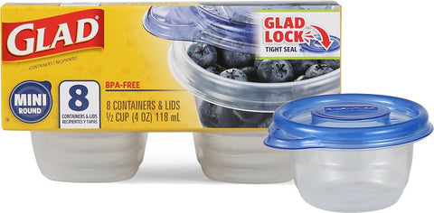 Glad BBG11038 Container, 4 oz, Plastic, Clear, 3.4 in Dia, 3 in H, Pack of 12