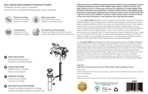 Boston Harbor F5120069CP Lavatory Faucet, 1.2 gpm, 2-Faucet Handle, 3-Faucet Hole, Metal/Plastic, Chrome Plated