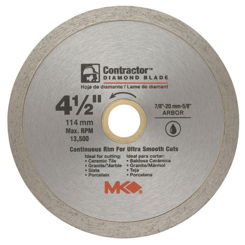 M.K. Diamond 4-1/2 in. Dia. Diamond Continuous Rim Circular Saw Blade For Tile and Marble