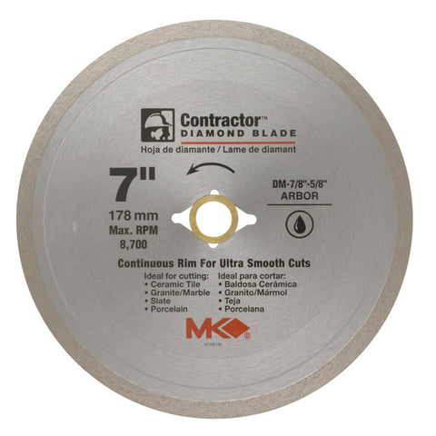 M.K. Diamond 7 in. Dia. Diamond Continuous Rim Circular Saw Blade For Tile and Marble