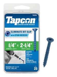Tapcon 28280 Concrete Screw Anchor, 1/4 in Dia, 2-1/4 in L, Steel, Climaseal