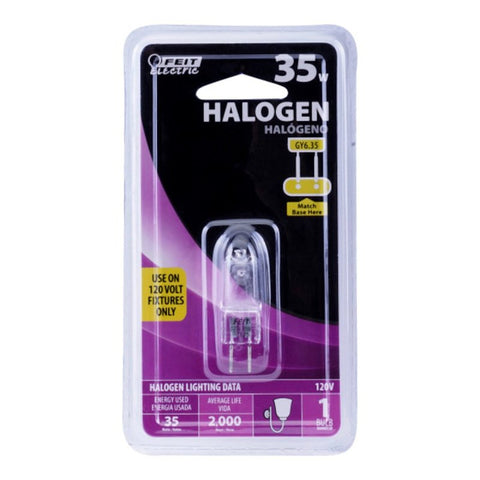 Feit Electric BPQ35T4/JCD/RP Halogen Light Bulb, 35 W, Bi-Pin Lamp Base, JCD T4 Lamp, Bright White Light, 400 Lumens