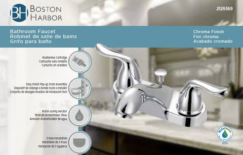 Boston Harbor F5121033CP Lavatory Faucet, 1.2 gpm, 2 -Faucet Handle, 3 -Faucet Hole, Metal, Chrome, Lever Handle