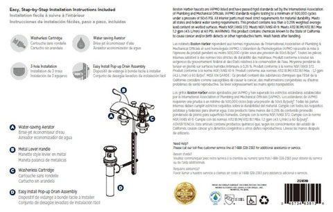 Boston Harbor F5121033CP Lavatory Faucet, 1.2 gpm, 2 -Faucet Handle, 3 -Faucet Hole, Metal, Chrome, Lever Handle