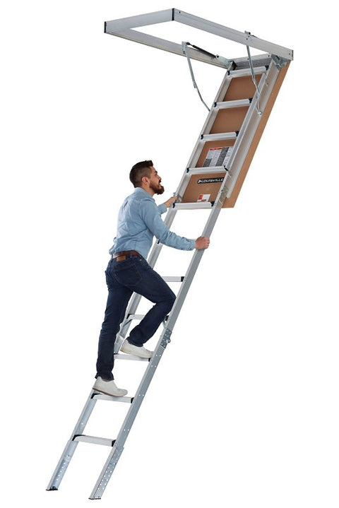 Louisville Elite Series AA2510 Attic Ladder, 7 ft 8 in to 10 ft 3 in H Ceiling, 25-1/2 x 54 in Ceiling Opening, 11-Step