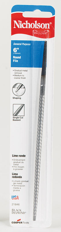 Nicholson Bastard Single Cut/ Round Tapered File 6 in. L American