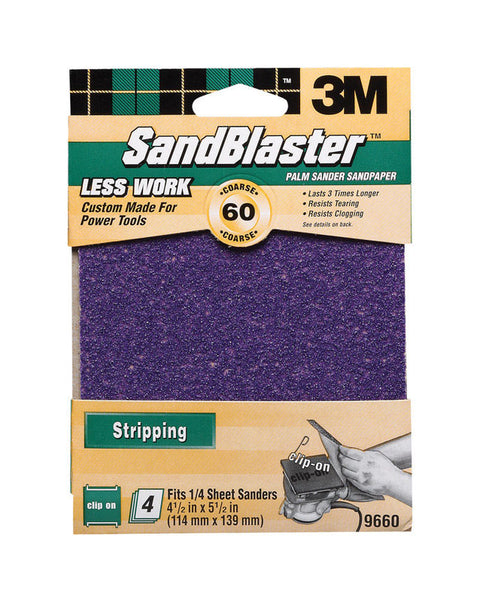 3M Sandblaster Silicon Carbide 1/4 Sheet Sandpaper 5-1/2 in. L 60 Grit Coarse 4 pk