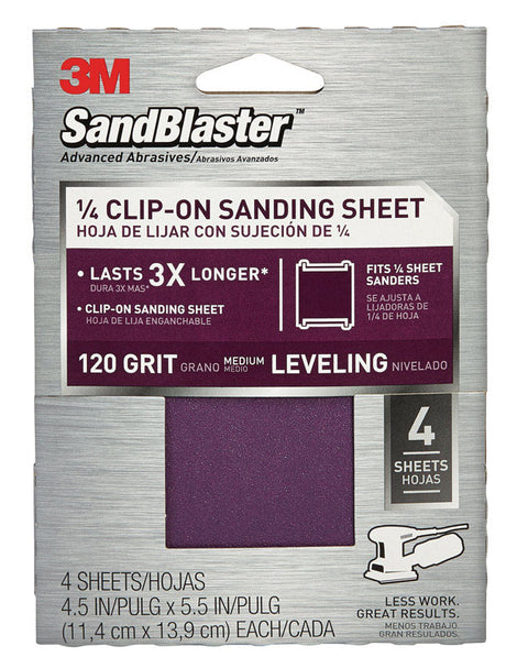 3M Sandblaster Aluminum Oxide 1/4 Sheet Sandpaper 5-1/2 in. L 120 Grit Medium 4 pk