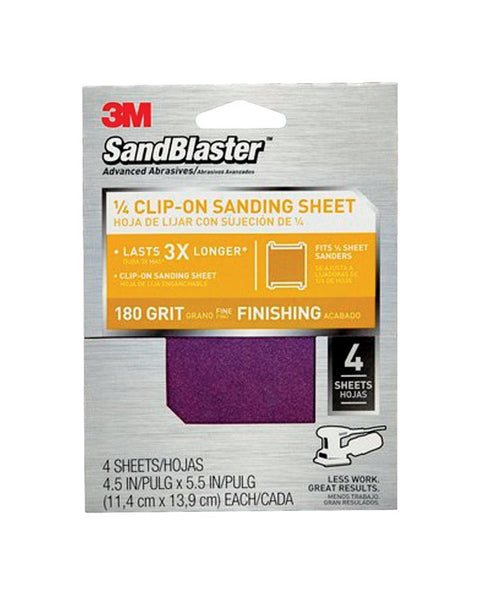 3M SandBlaster Silicon Carbide 1/4 Sheet Sandpaper 5-1/2 in. L 180 Grit 4 pk