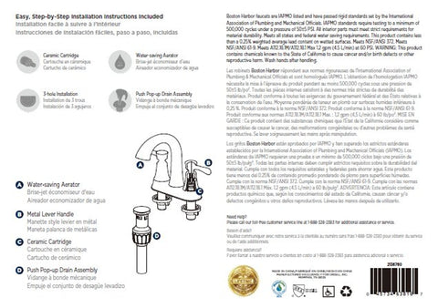 Boston Harbor F51B0035NP Lavatory Faucet, 1.2 gpm, 2-Faucet Handle, 3-Faucet Hole, Metal/Plastic, Brushed Nickel