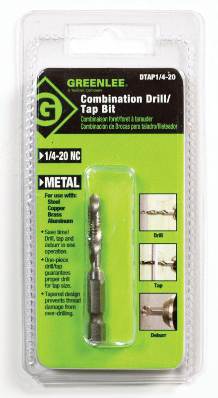 Greenlee High Speed Steel Hex 1/4 in. Dia. Drill and Tap Bit 1 pc.