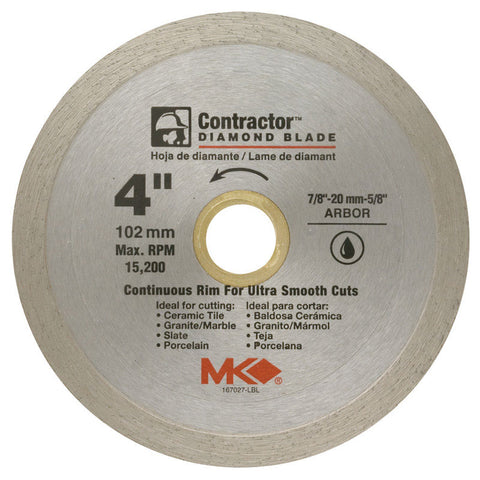 M.K. Diamond 4 in. Dia. Diamond Continuous Rim Circular Saw Blade For Wet