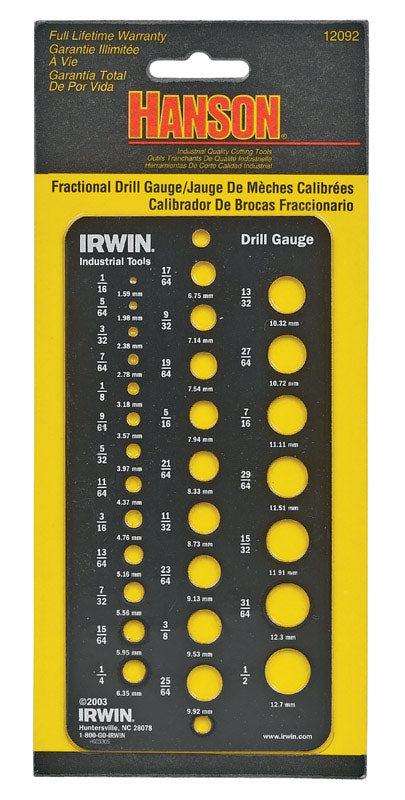 Irwin Hanson Steel Multi Size Dia. Drill Gauge