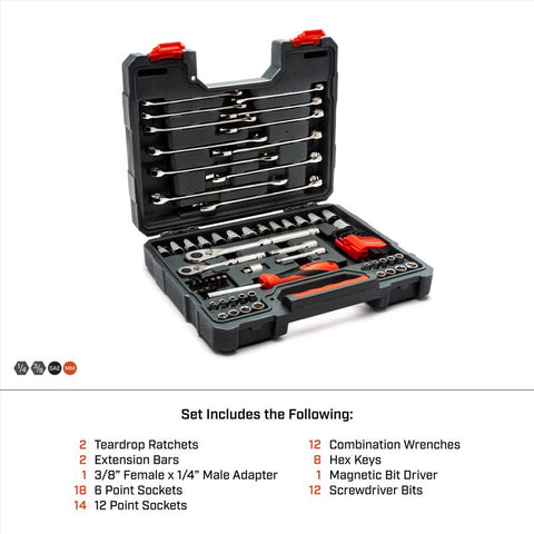 Crescent 3/8 in. drive Metric and SAE 6 and 12 Point Mechanic's Tool Set 70 pc