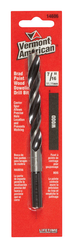 Vermont American Steel Reduced Shank 7/16 in. Dia. x 5-9/16 in. L Brad Point Drill Bit 1 pc.