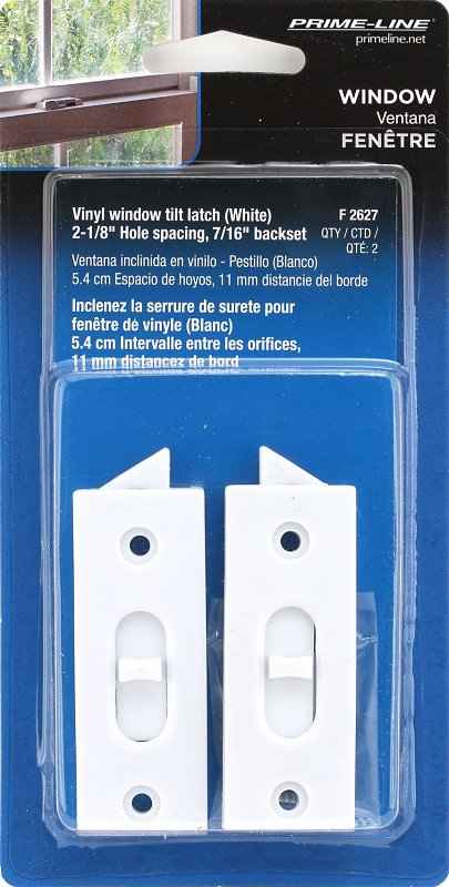 Prime-Line F 2627 Tilt Latch, Plastic, White, 1/PR, Includes: (1) Left Hand Latch, (1) Right Hand Latch, Fastener