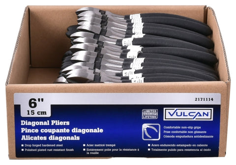 Vulcan PC417-5 Diagonal Cutting Plier, 6 in OAL, 1.2 mm Cutting Capacity, 1.5 in Jaw Opening, Black Handle, Pack of 40