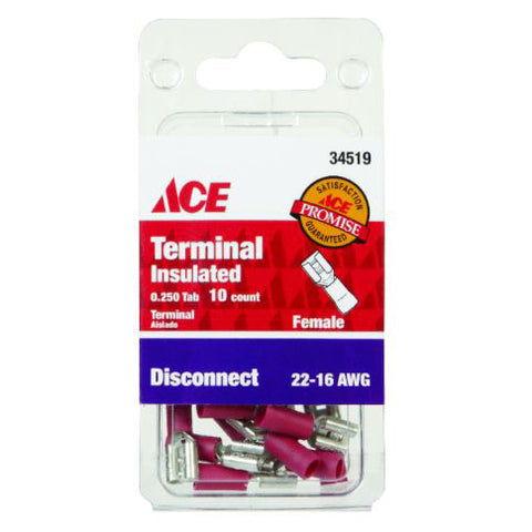 Ace Industrial Female Disconnect Vinyl Red 10