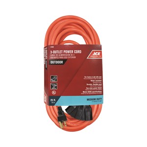 Ace Indoor and Outdoor Triple Outlet Cord 14/3 SJTW 25 ft. L Orange