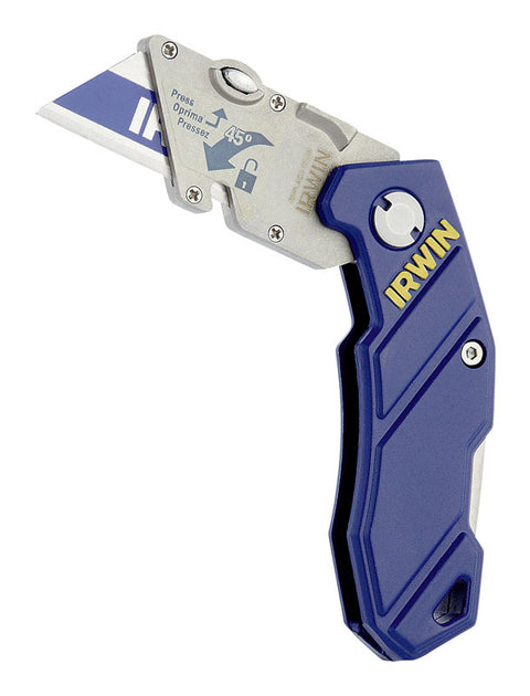 IRWIN 2089100 Folding Knife, 1 in W Blade, Bi-Metal Blade, 1-Blade, Straight Handle, Blue Handle