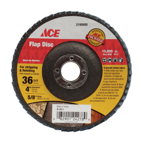 Ace 4 in. Dia. x 5/8 in. Zirconium Aluminum Oxide Flap Wheel 36 Grit
